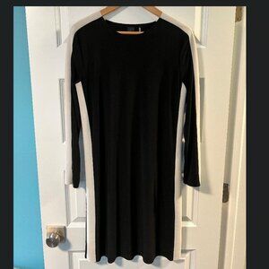 Norma Kamali Long Sleeve Swing Dress in Black with White Stripe